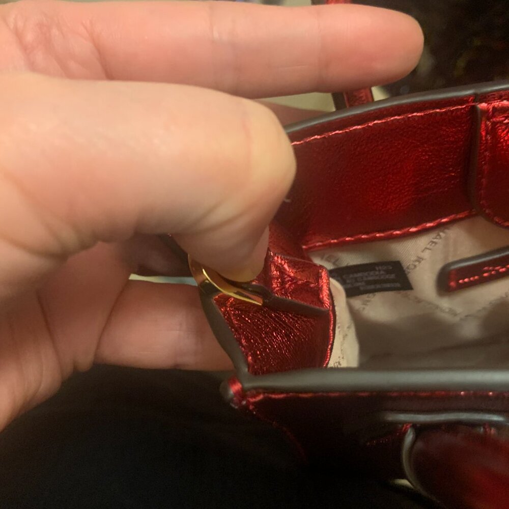 NEW MICHAEL KORS MERCER XS MINI CROSSBODY PHONE MK BAG METALLIC RED CRIMSON - Picture 16 of 16